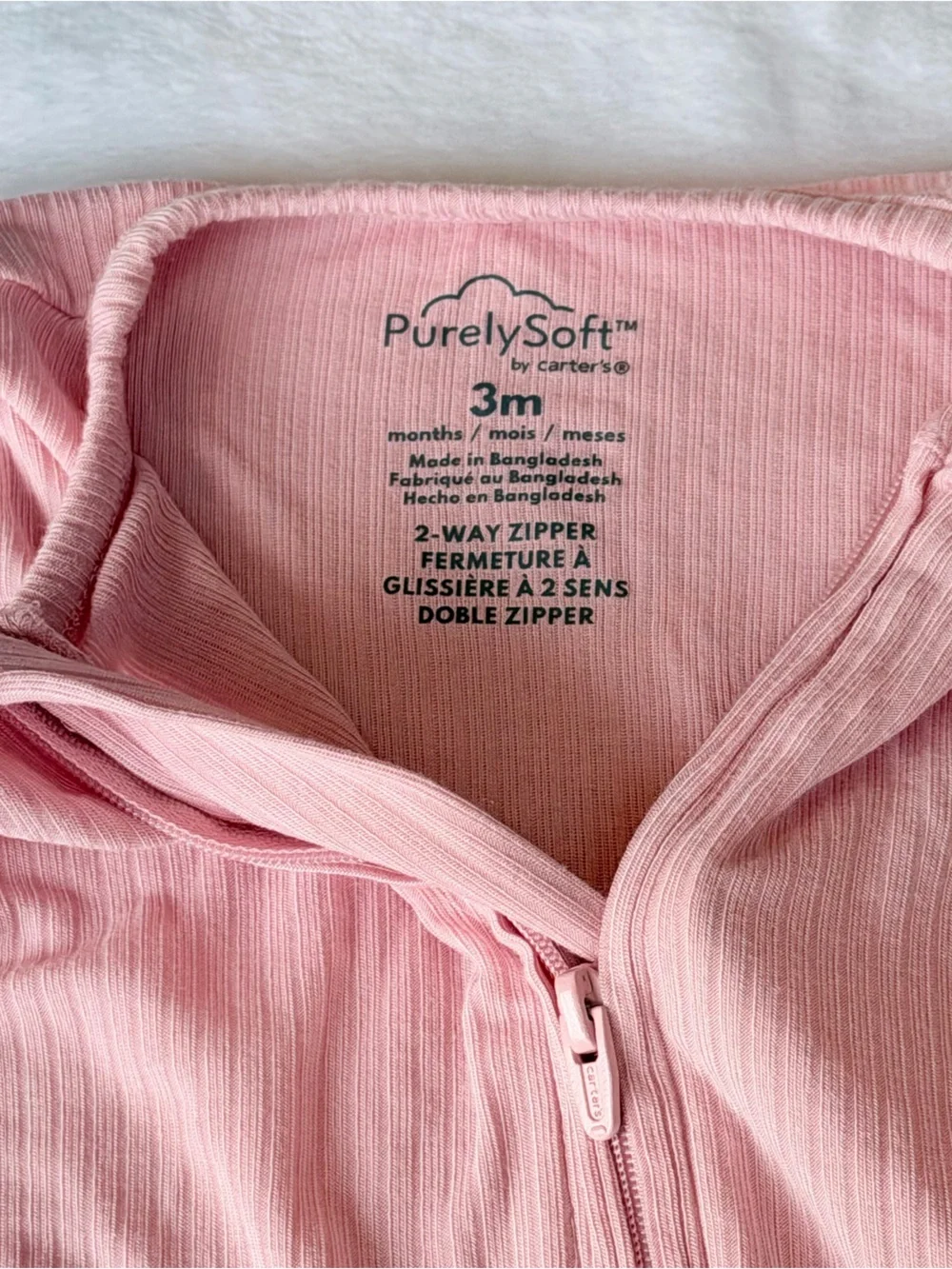 Carter's Purely Soft Ribbed Pink Long Sleeve One-Piece Footie - 3 months